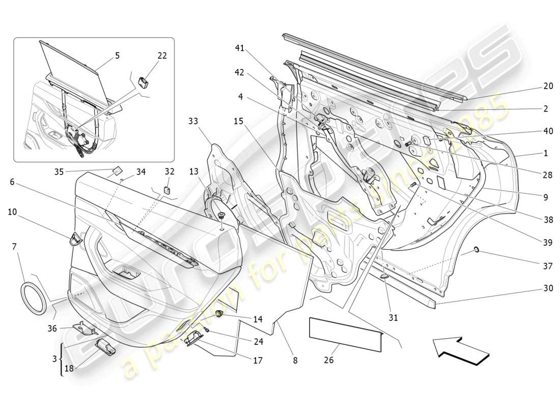 maserati levante modena (2022) portes arrière : diagramme de pièces des panneaux de garniture