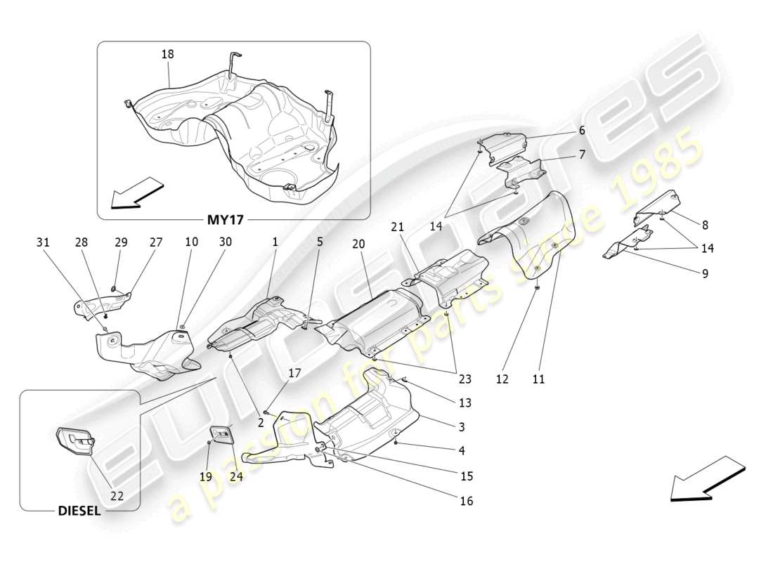 maserati ghibli fragment (2022) panneaux d'isolation thermique schéma des pièces