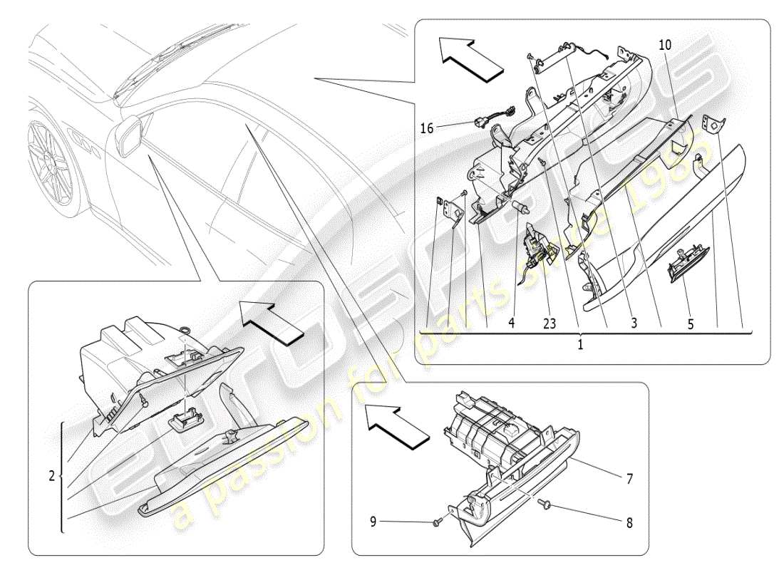 maserati ghibli (2021) diagramme des pièces des boîtes à gants