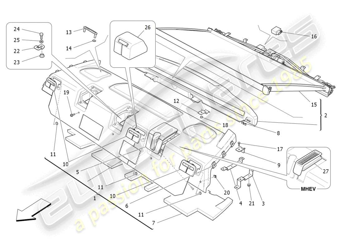 maserati ghibli fragment (2022) tablette arrière pour colis schéma des pièces