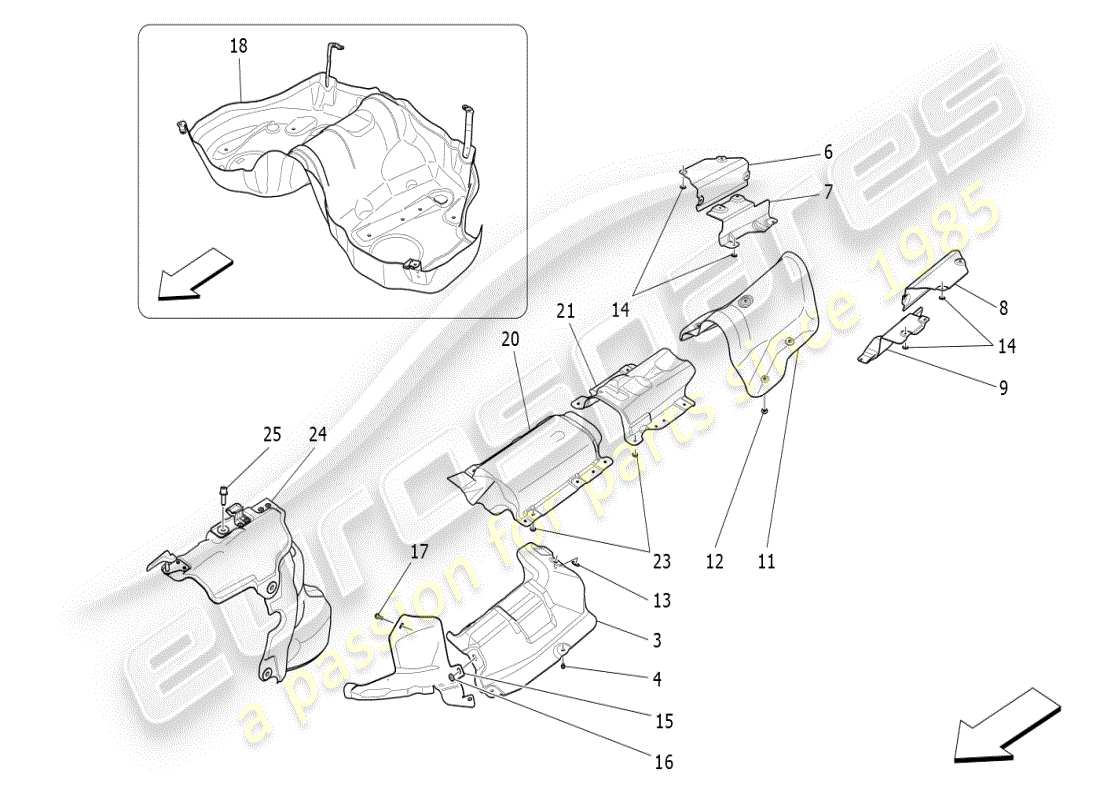 maserati ghibli (2021) panneaux d'isolation thermique schéma des pièces