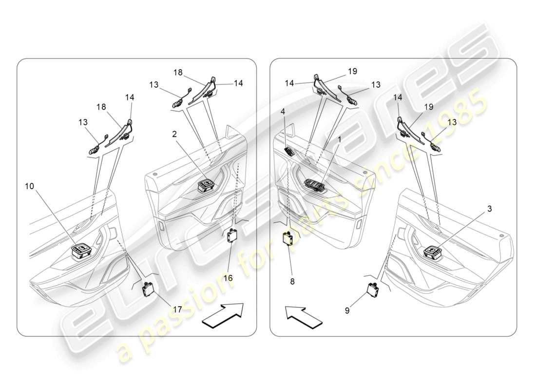 maserati levante modena (2022) dispositifs de porte schéma des pièces