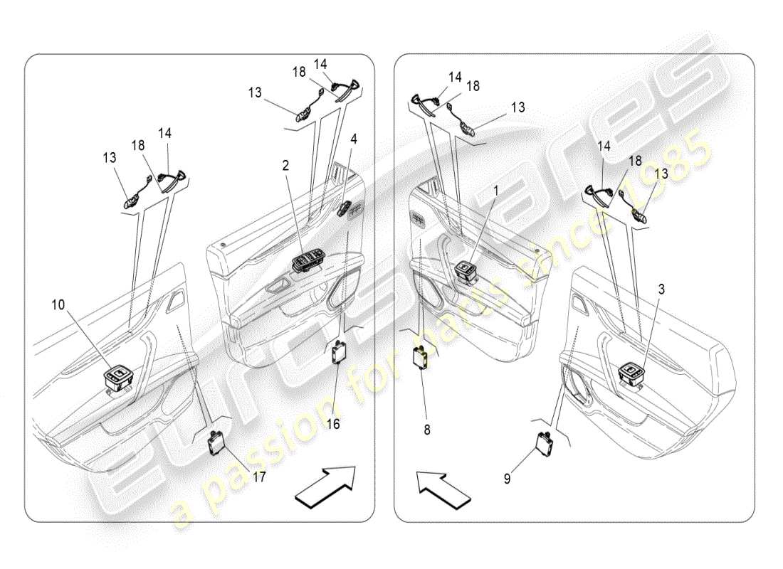 maserati ghibli (2020) dispositifs de porte schéma des pièces