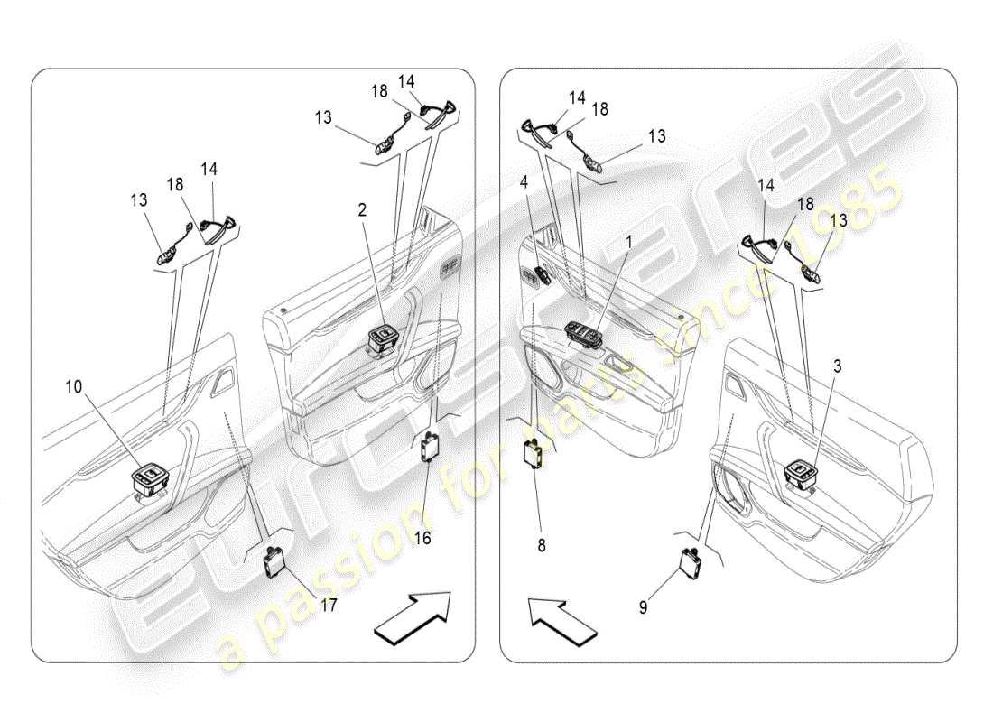 maserati ghibli (2020) dispositifs de porte schéma des pièces