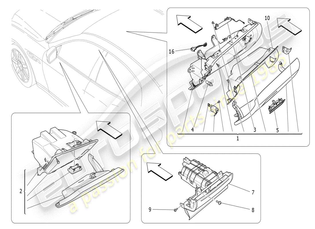 maserati ghibli (2021) diagramme des pièces des boîtes à gants