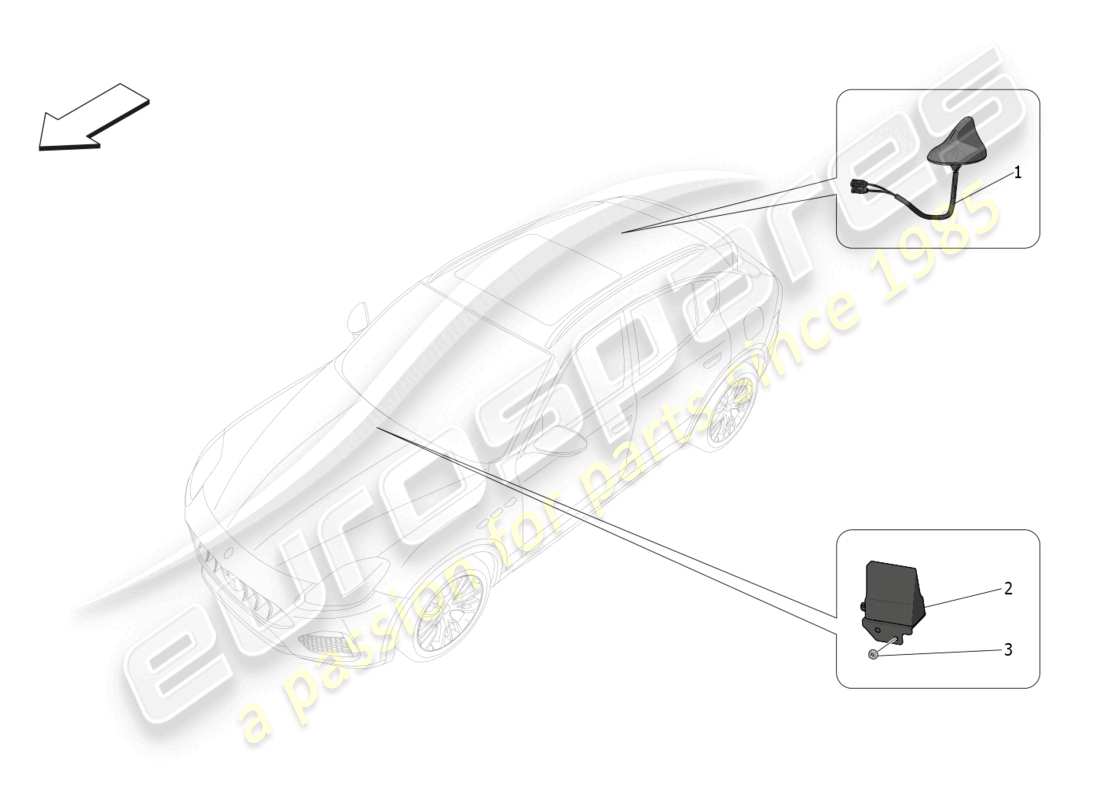 maserati grecale gt (2023) schéma des pièces du système de réception et de connexion
