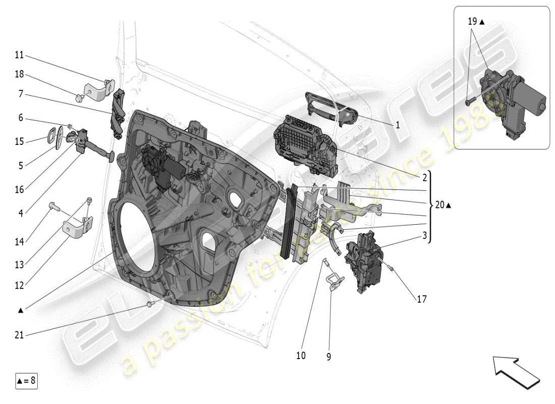 maserati grecale modena (2023) portes arrière : mécanismes schéma des pièces