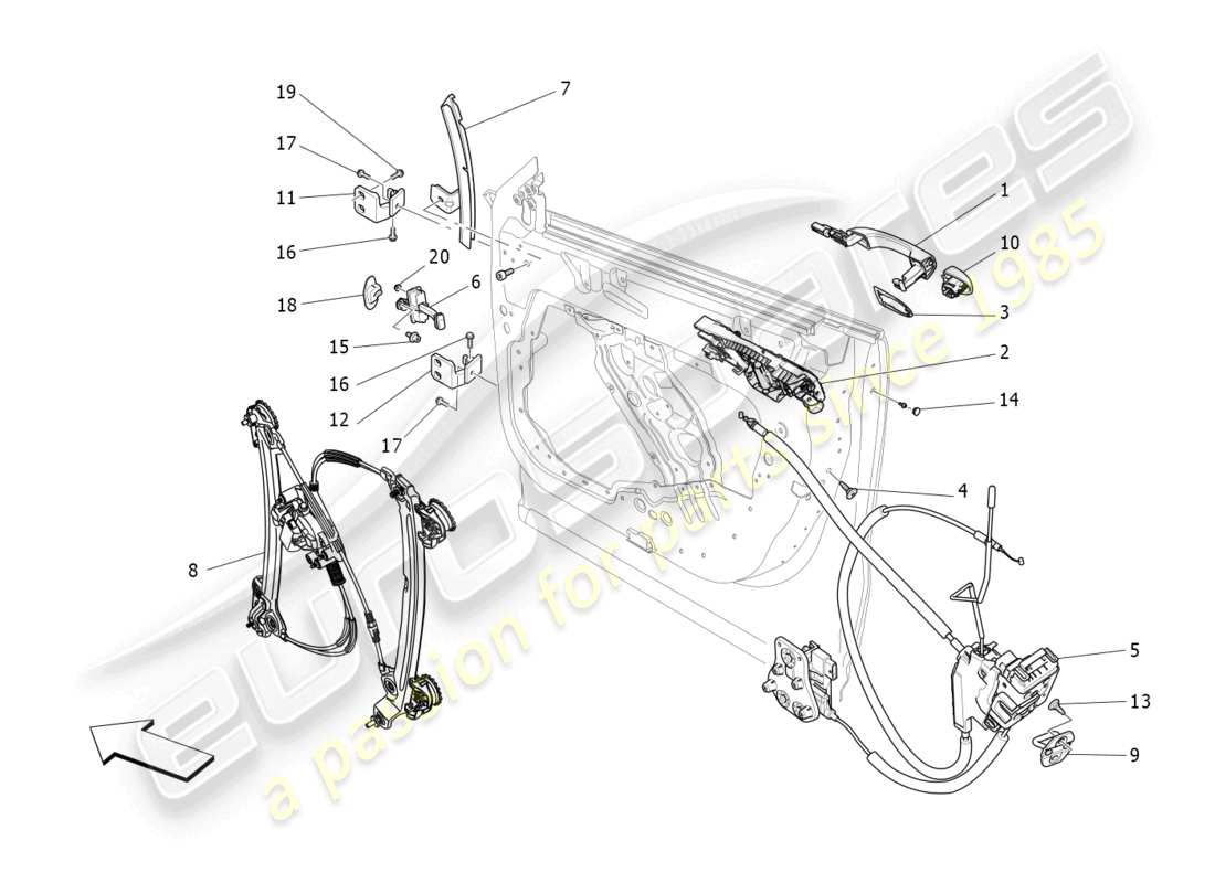 maserati levante modena (2022) portes d'entrée : schéma des pièces des mécanismes