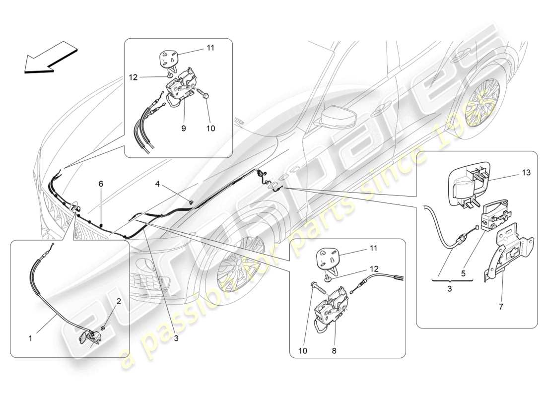 maserati levante modena (2022) schéma des pièces du bouton d'ouverture du couvercle avant