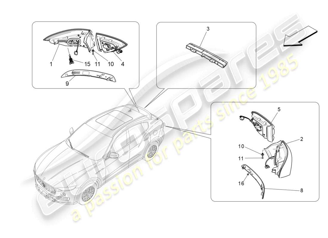 maserati levante modena (2022) diagramme des pièces des groupes de feux arrière