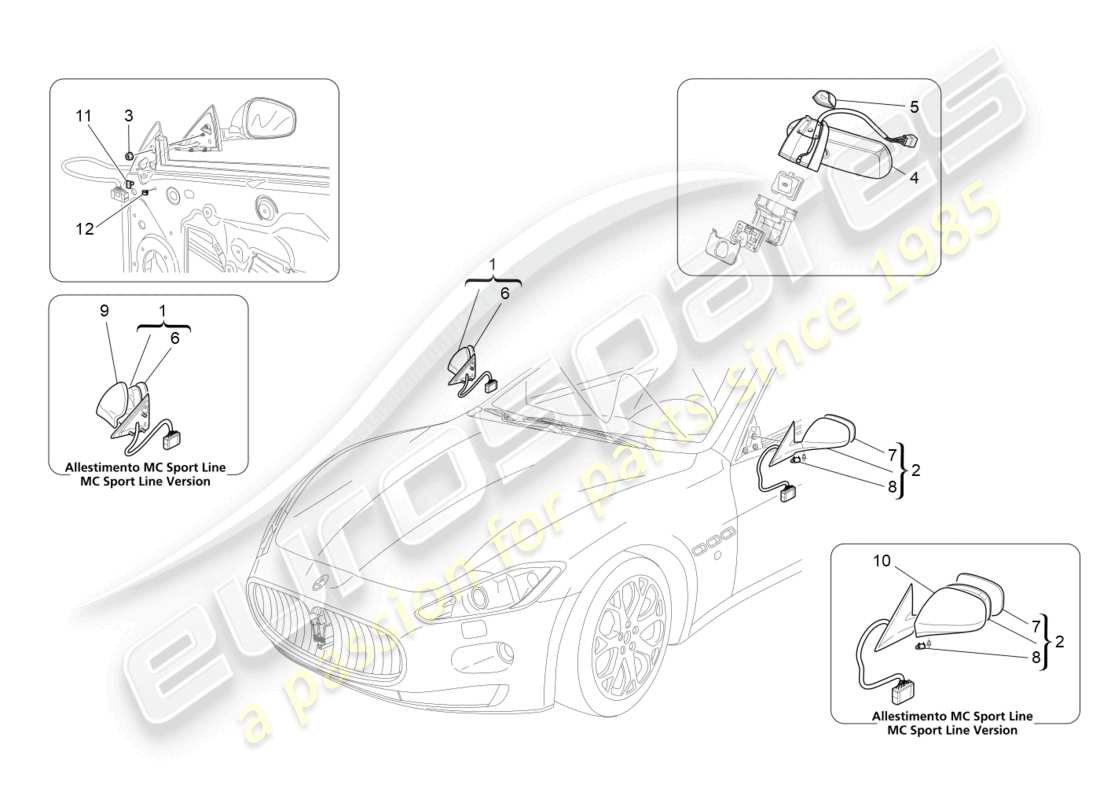 maserati grancabrio mc (2013) schéma des pièces des rétroviseurs internes et externes