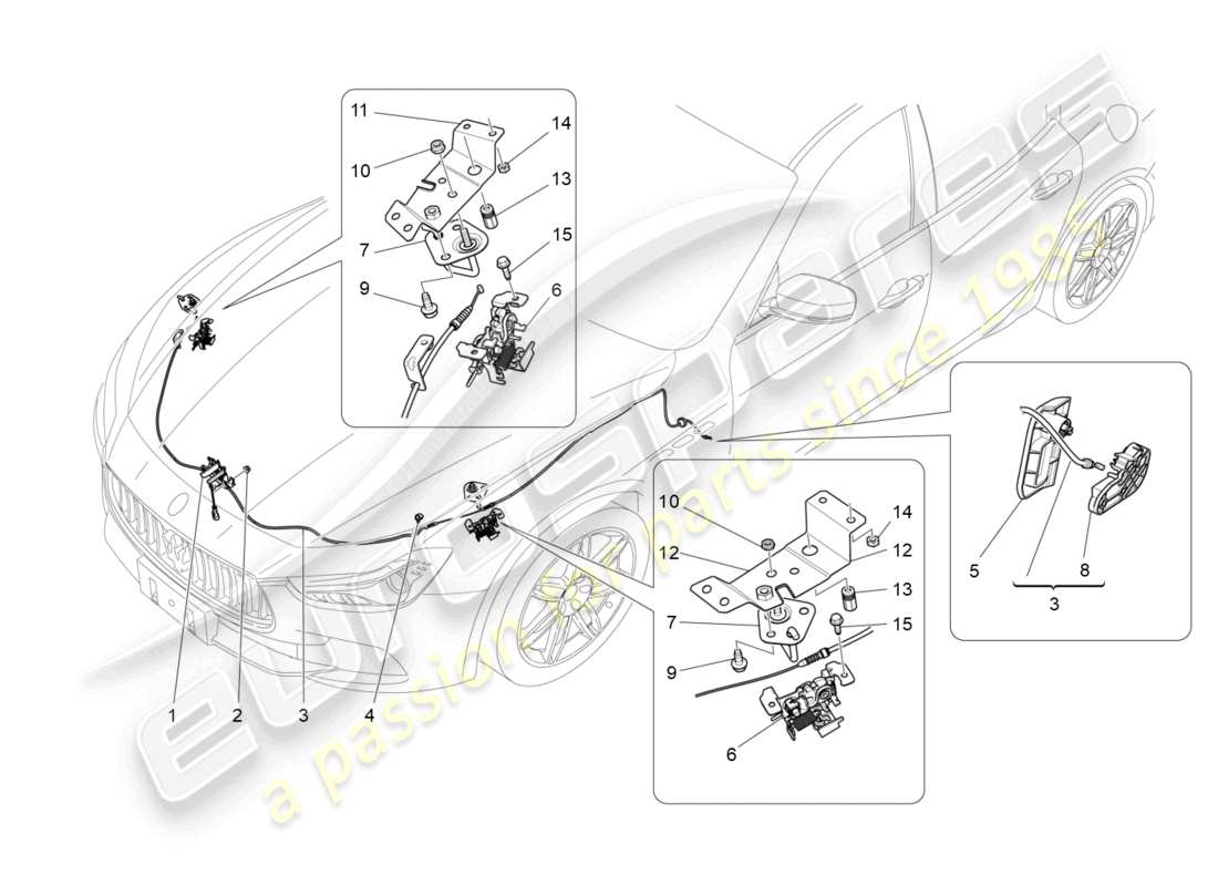 maserati ghibli fragment (2022) schéma des pièces du bouton d'ouverture du couvercle avant