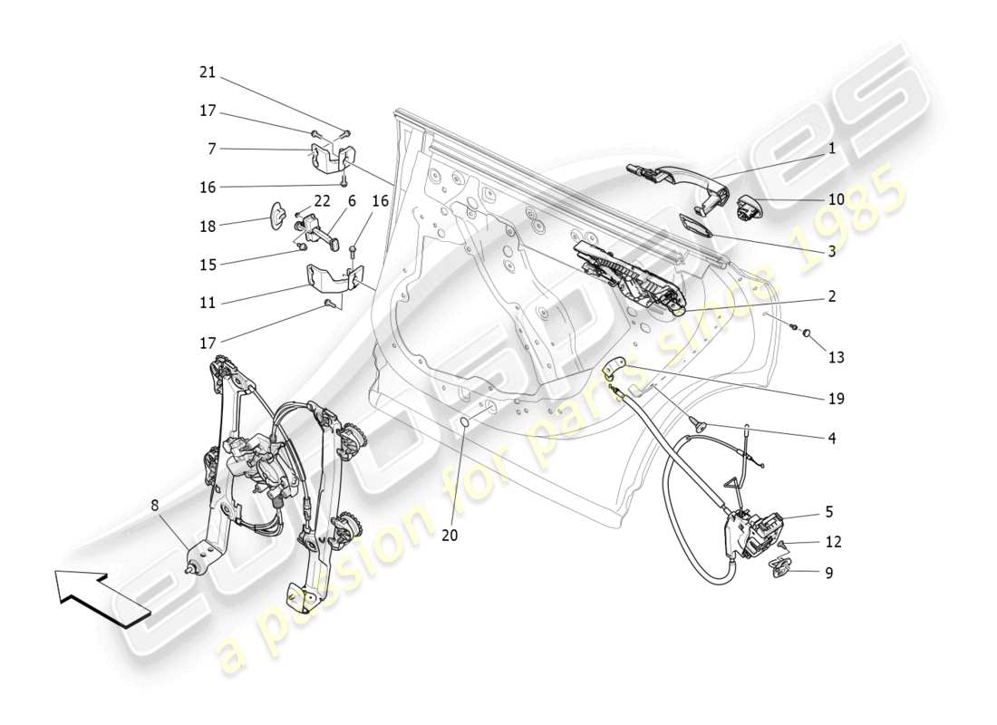 maserati levante modena (2022) portes arrière : schéma des pièces des mécanismes