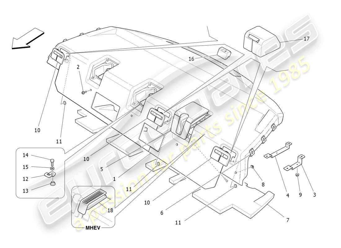 maserati ghibli fragment (2022) tablette arrière pour colis schéma des pièces