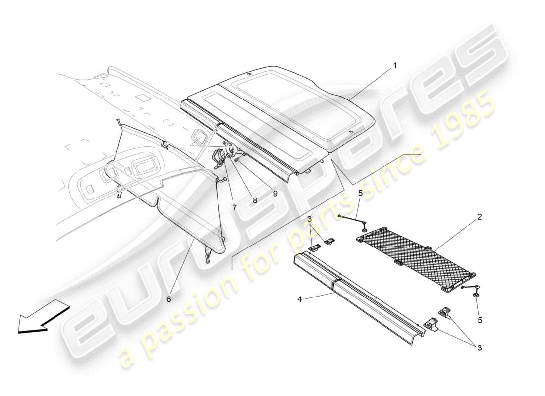 maserati levante tributo (2021) tablette arrière pour colis schéma des pièces