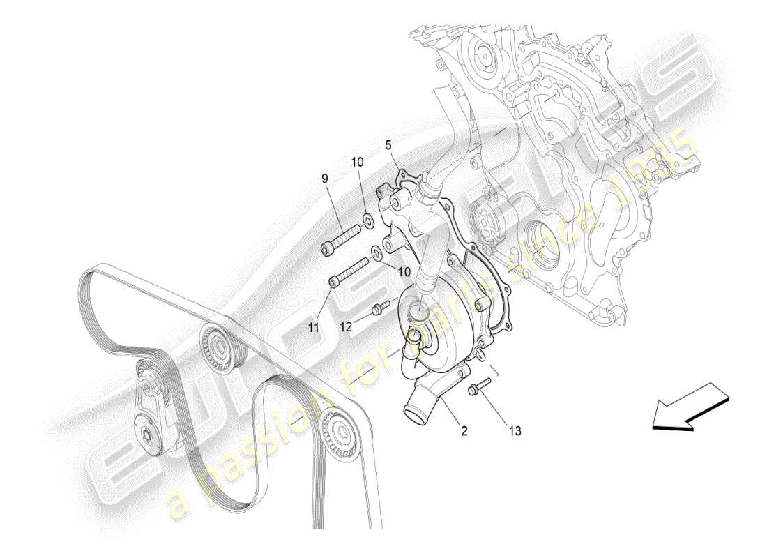 maserati ghibli (2019) système de refroidissement : diagramme de pièces de la pompe à eau