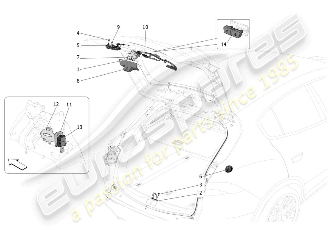 maserati grecale trofeo (2023) commande d'ouverture du hayon arrière schéma des pièces