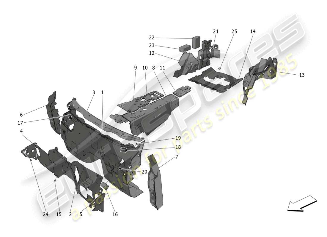 maserati grecale trofeo (2023) panneaux d'insonorisation à l'intérieur du véhicule schéma des pièces