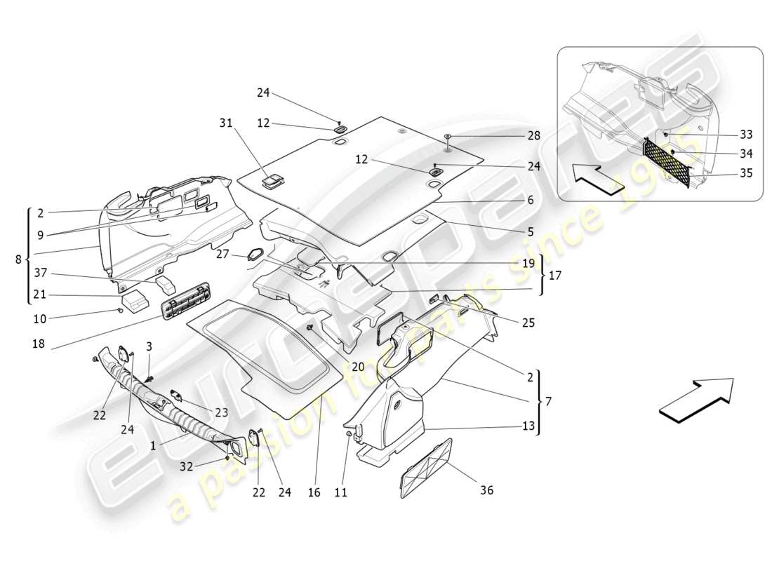maserati ghibli fragment (2022) schéma des pièces des tapis de coffre à bagages
