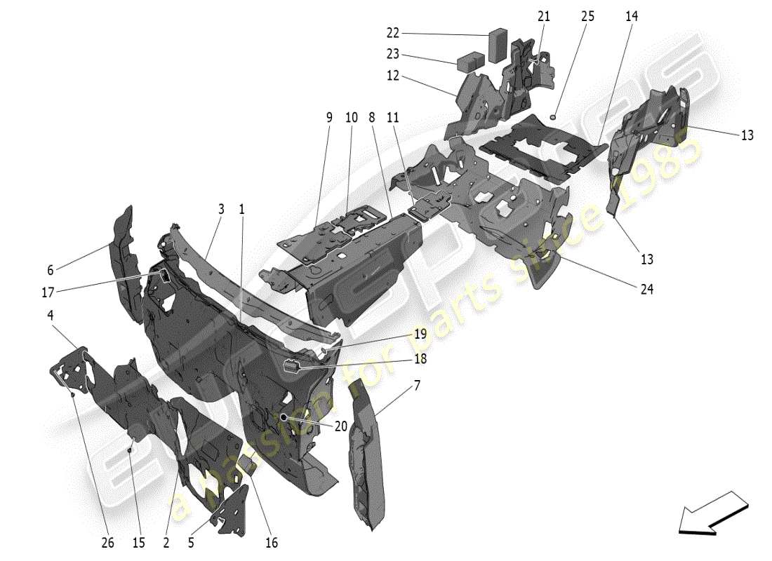 maserati grecale modena (2023) panneaux d'insonorisation à l'intérieur du schéma des pièces du véhicule