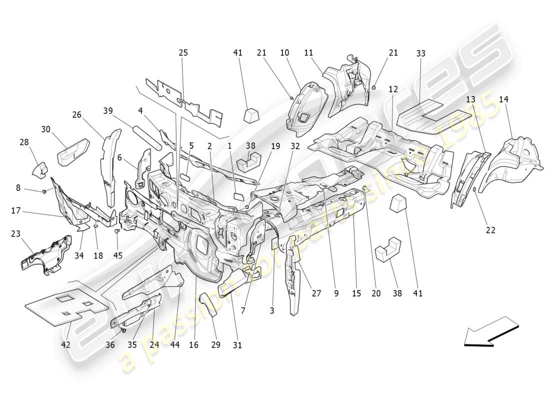 maserati quattroporte (2018) panneaux d'insonorisation à l'intérieur du schéma des pièces du véhicule