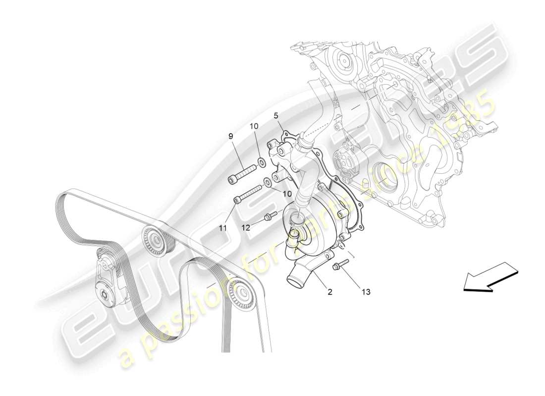 maserati levante modena (2022) système de refroidissement : diagramme de pièces de la pompe à eau