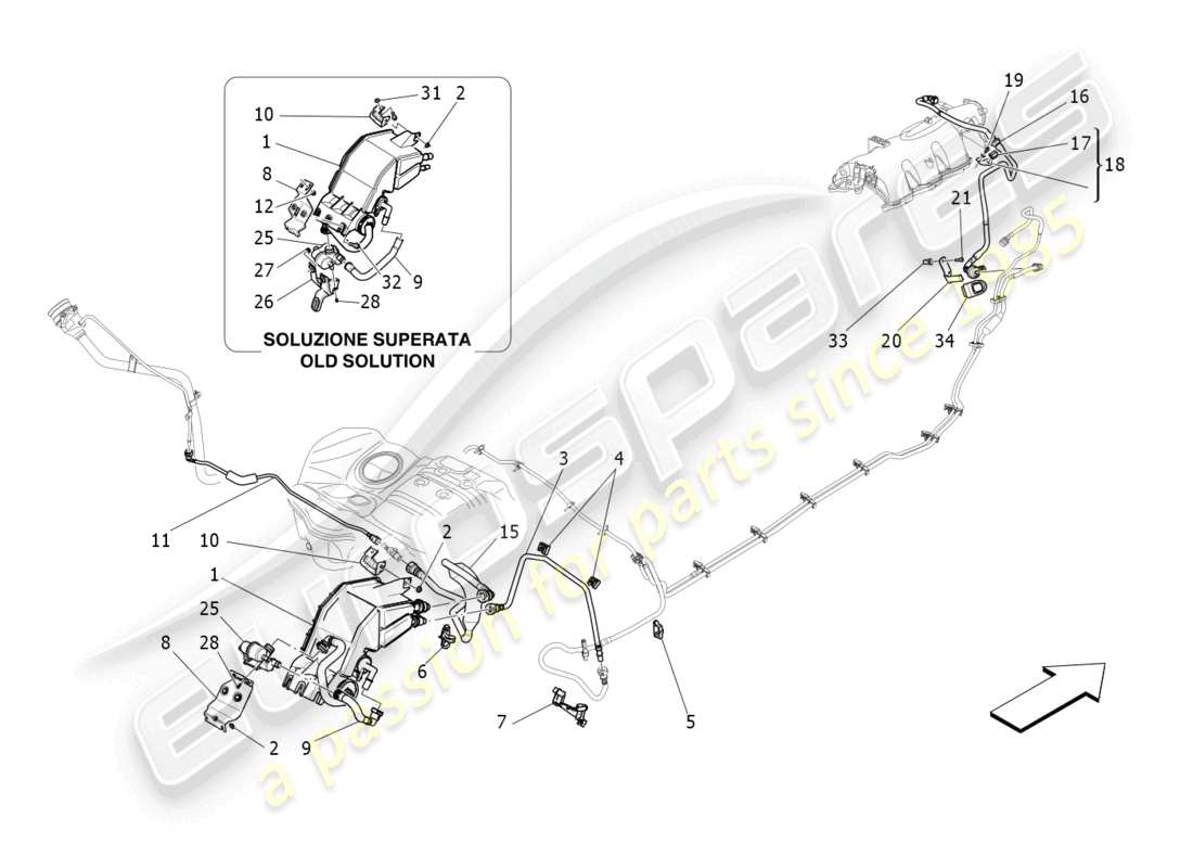 maserati ghibli fragment (2022) schéma des pièces du système de recirculation des vapeurs de carburant