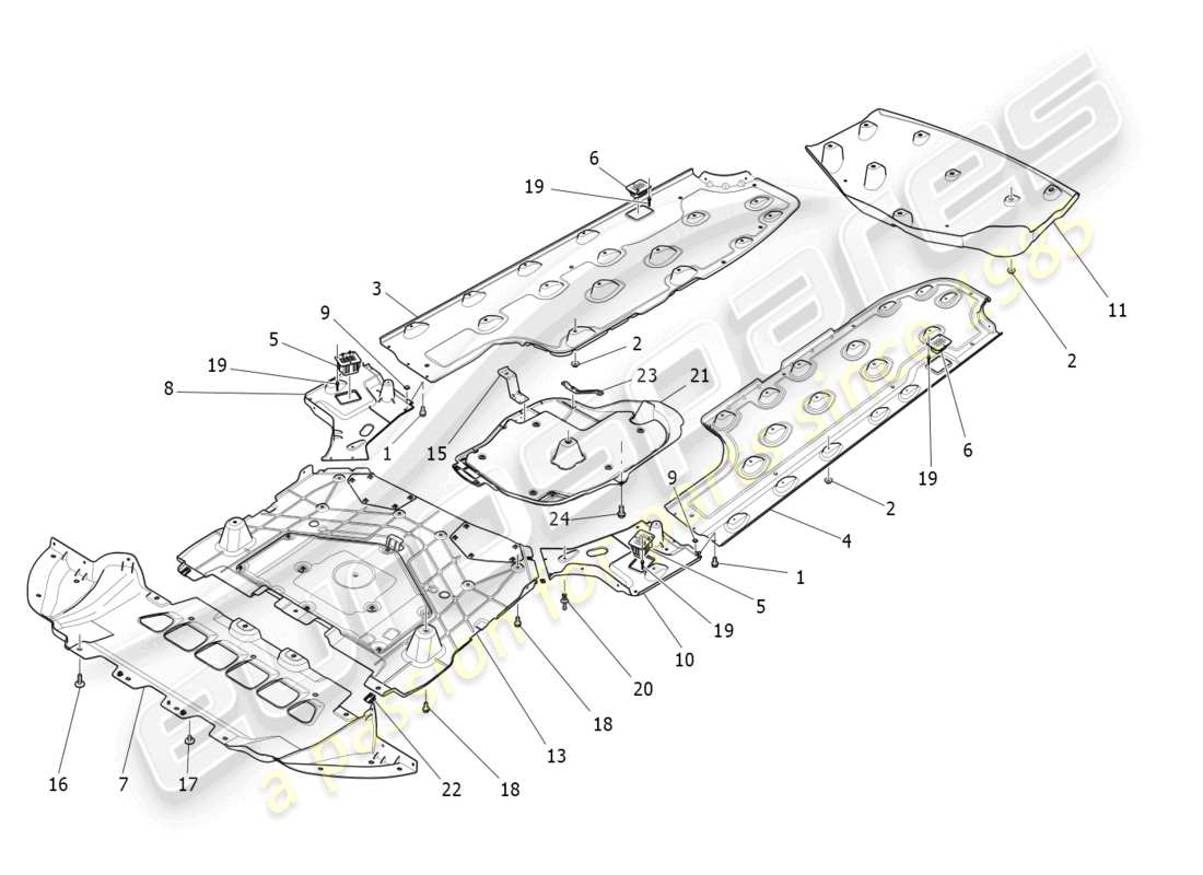 maserati ghibli fragment (2022) schéma des pièces du soubassement et des protections de soubassement