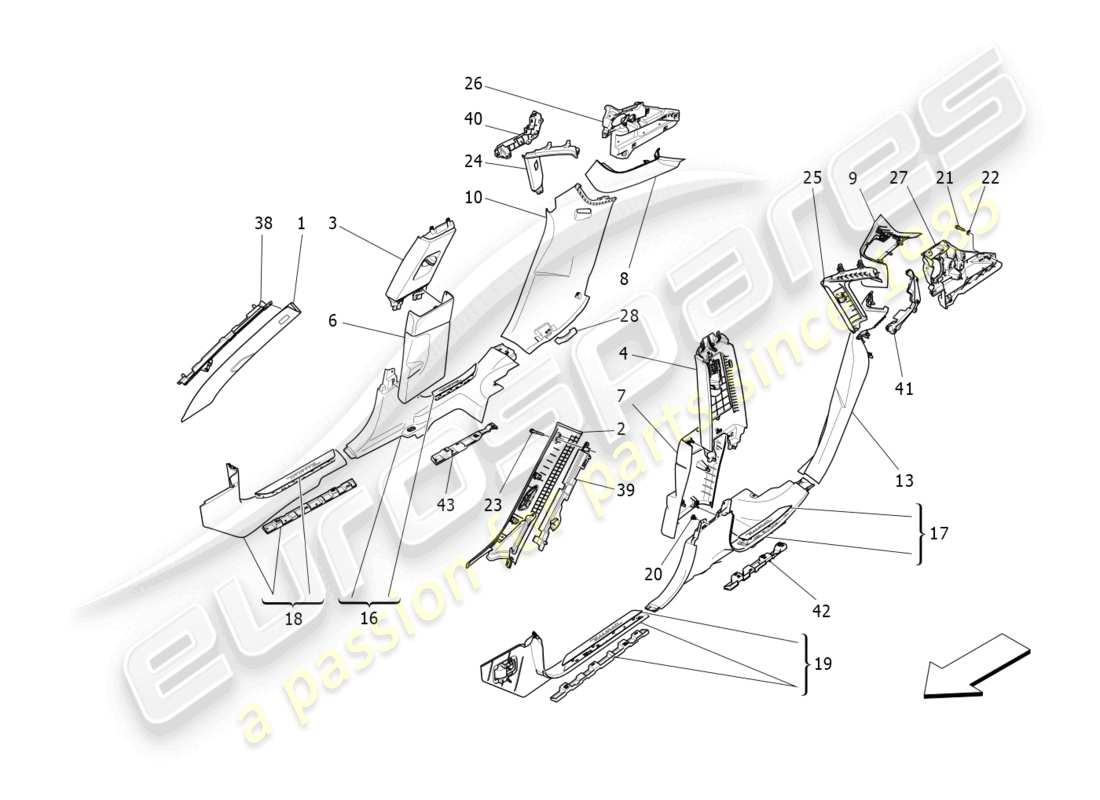 maserati levante modena (2022) panneaux de garniture et panneaux lateraux de l'habitat passager b schéma des pièces