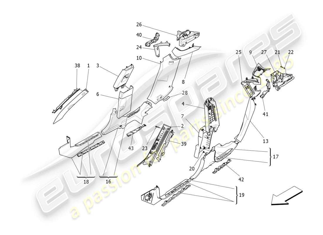 maserati levante zenga (2020) schéma des pièces des panneaux de garniture et des panneaux latéraux de l'habitacle b