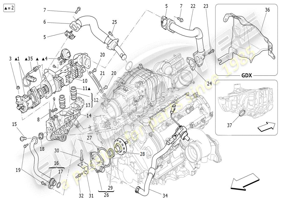 maserati ghibli (2020) système de recirculation des vapeurs d'huile schéma des pièces