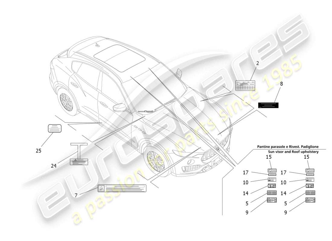 maserati levante zenga (2020) autocollants et étiquettes schéma des pièces