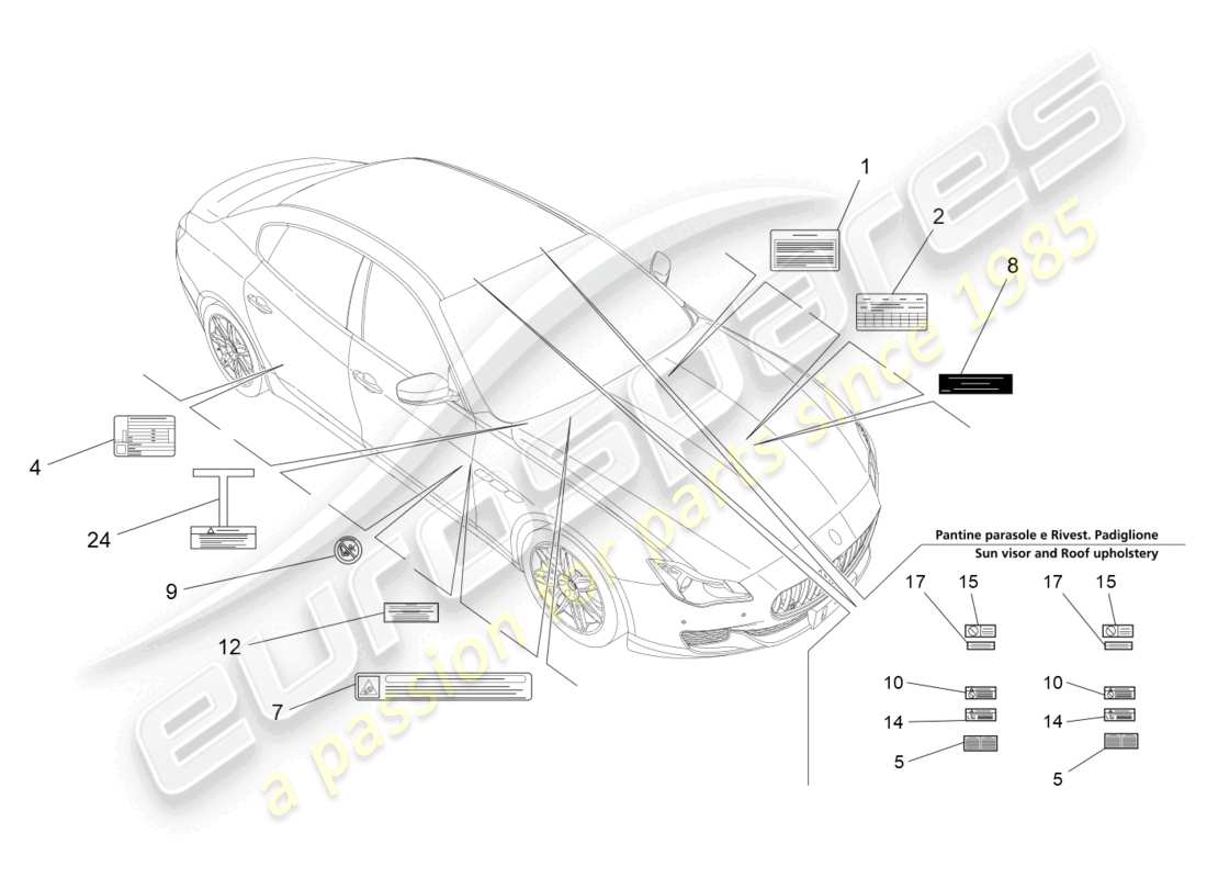 maserati quattroporte (2018) diagramme de pièces d'autocollants et d'étiquettes