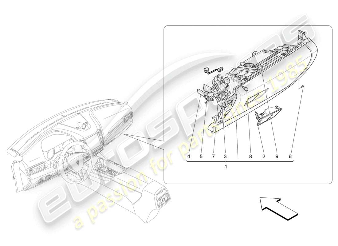 maserati levante modena (2022) boîtes à gants schéma des pièces