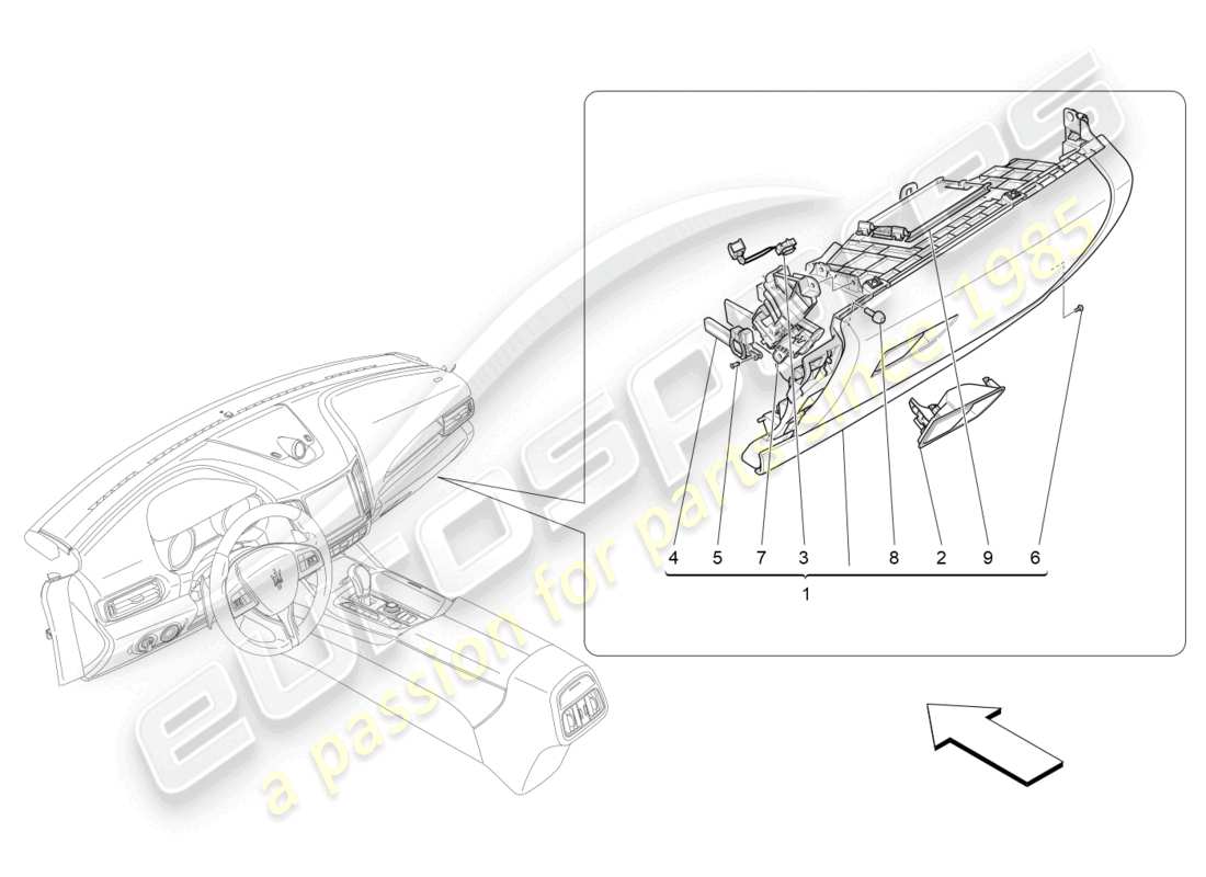 maserati levante modena (2022) diagramme des pièces des boîtes à gants