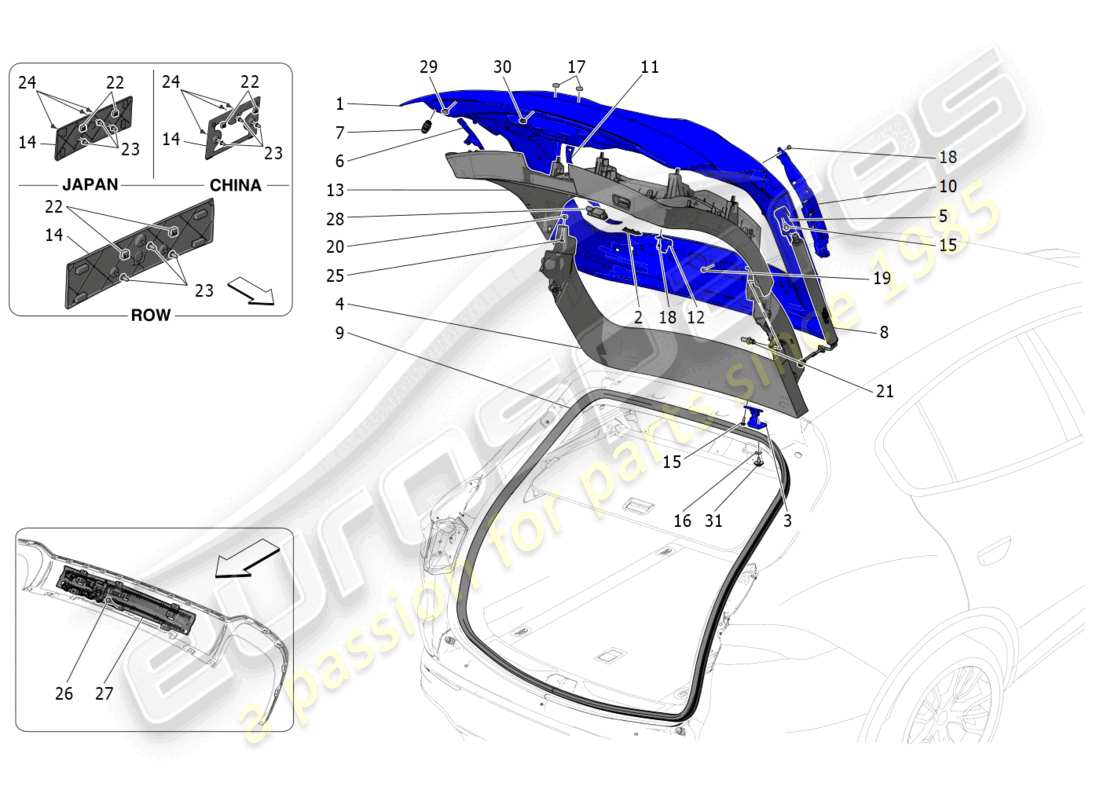 maserati grecale trofeo (2023) schéma des pièces du hayon arrière