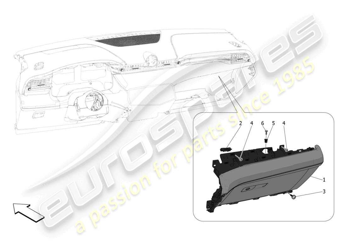 maserati grecale trofeo (2023) diagramme des pièces des boîtes à gants