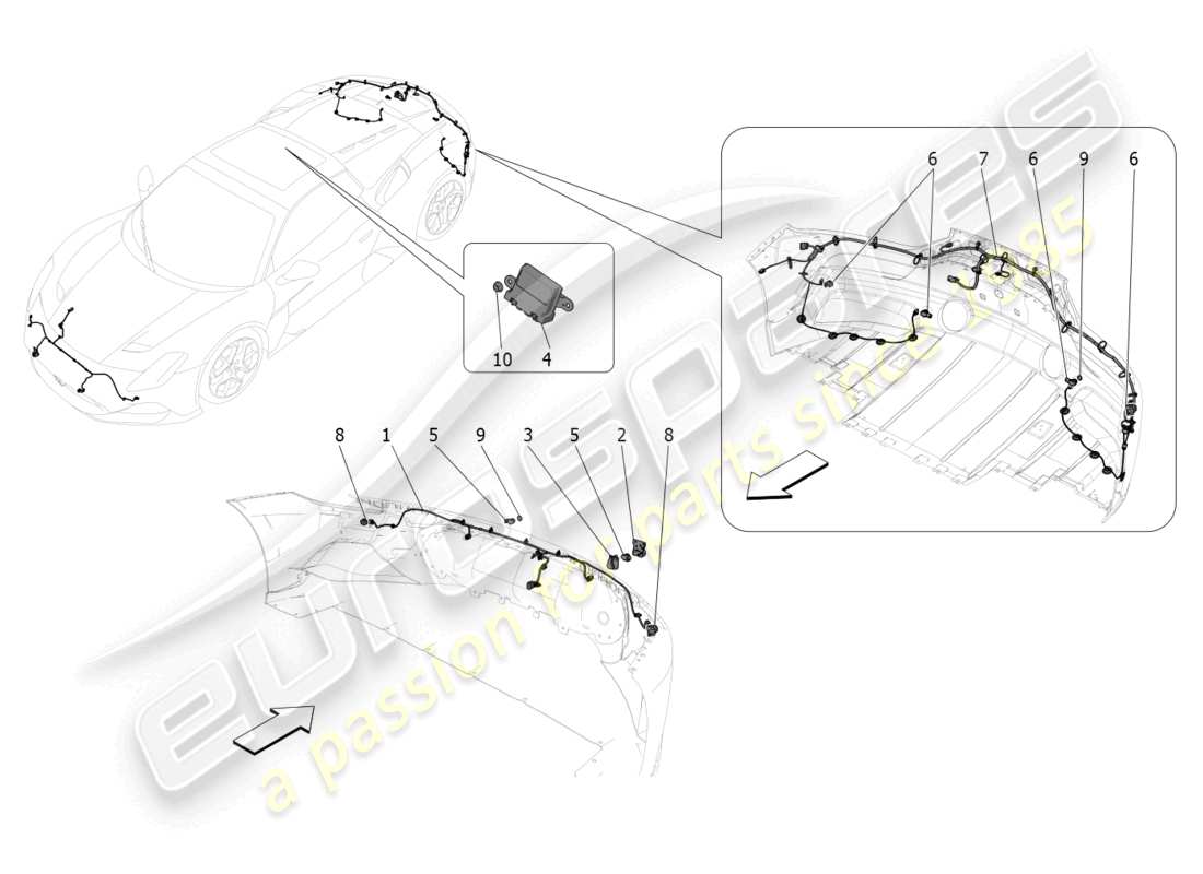 maserati mc20 cielo (2023) schéma des pièces des capteurs de stationnement