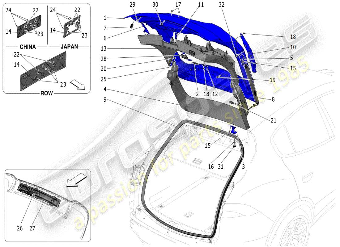 maserati grecale modena (2023) schéma des pièces du hayon arrière