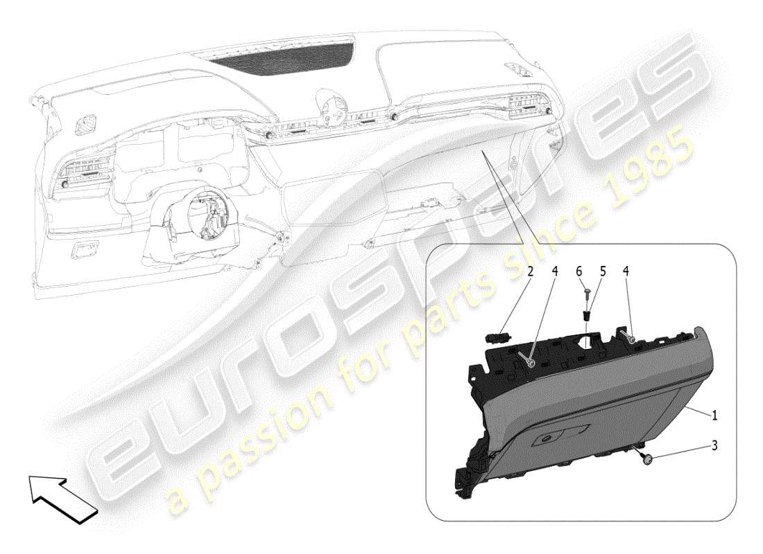 maserati grecale modena (2023) boîtes à gants schéma des pièces