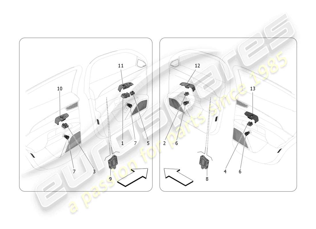 maserati grecale trofeo (2023) dispositifs de porte schéma des pièces