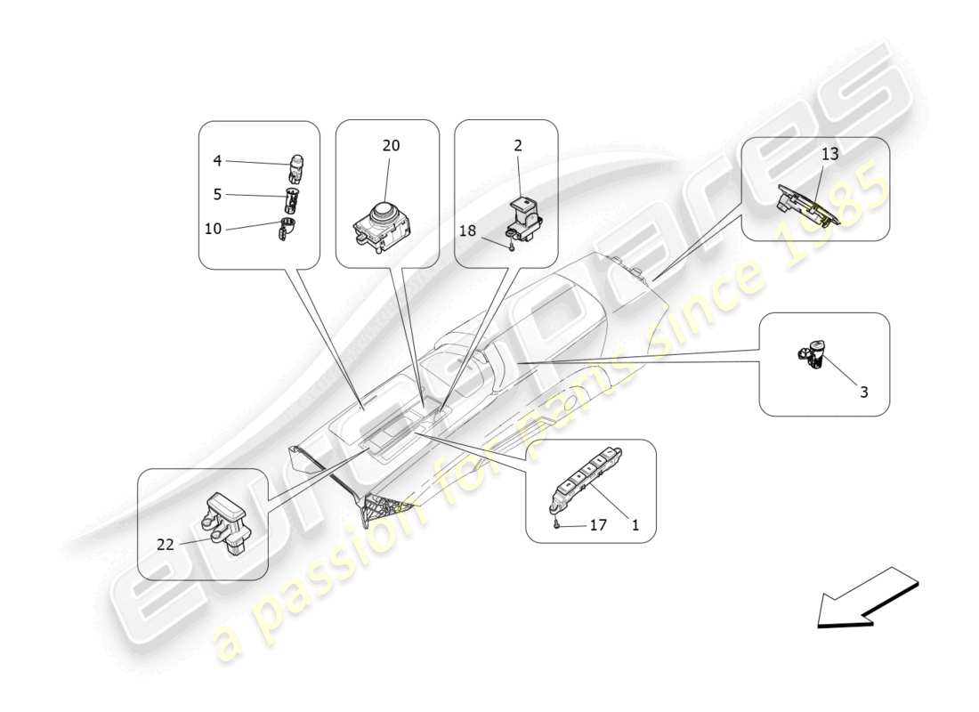 maserati ghibli fragment (2022) appareils de console centrale schéma des pièces