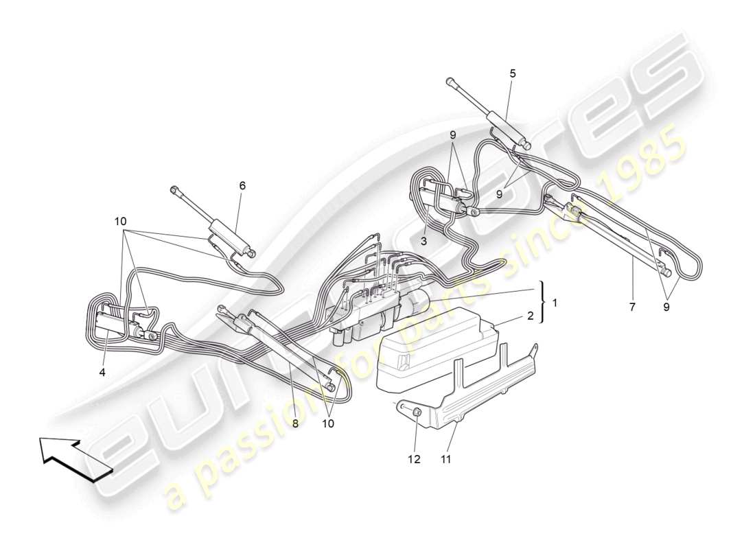 maserati grancabrio mc (2013) capote électrique : schéma des pièces du système hydraulique