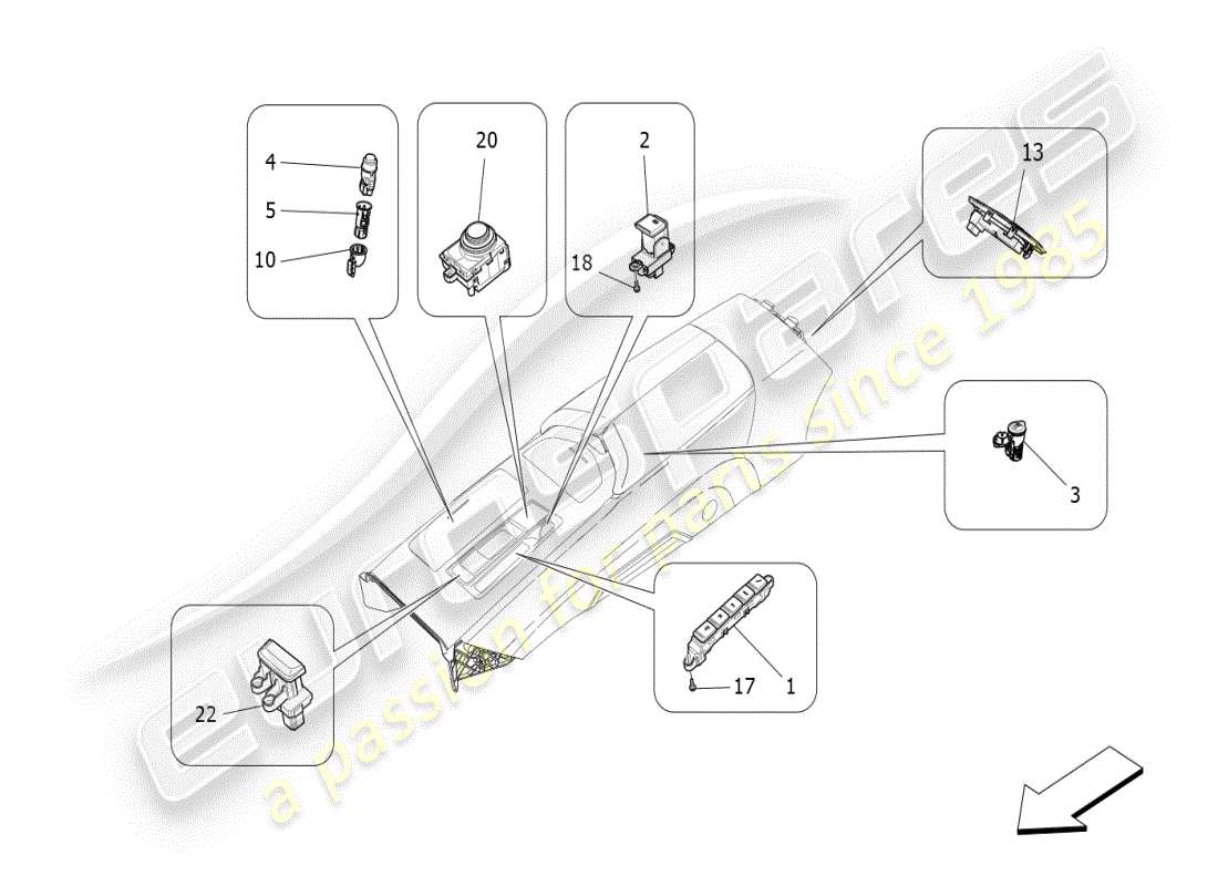 maserati ghibli (2020) appareils de console centrale schéma des pièces