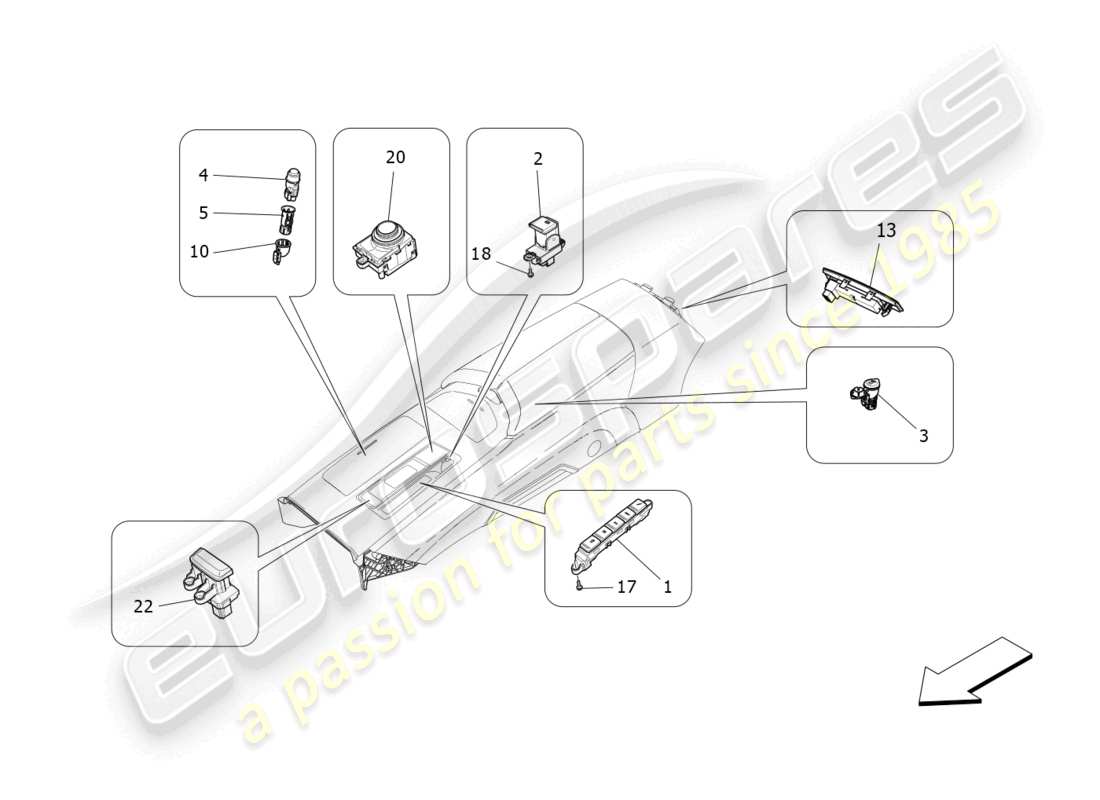 maserati quattroporte (2018) schéma des pièces des appareils de la console centrale
