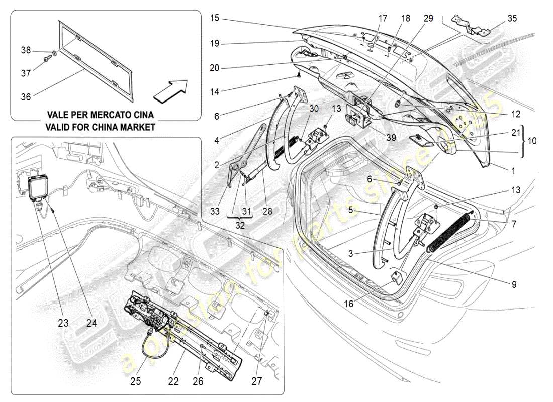 maserati ghibli (2020) couvercle arrière schéma des pièces