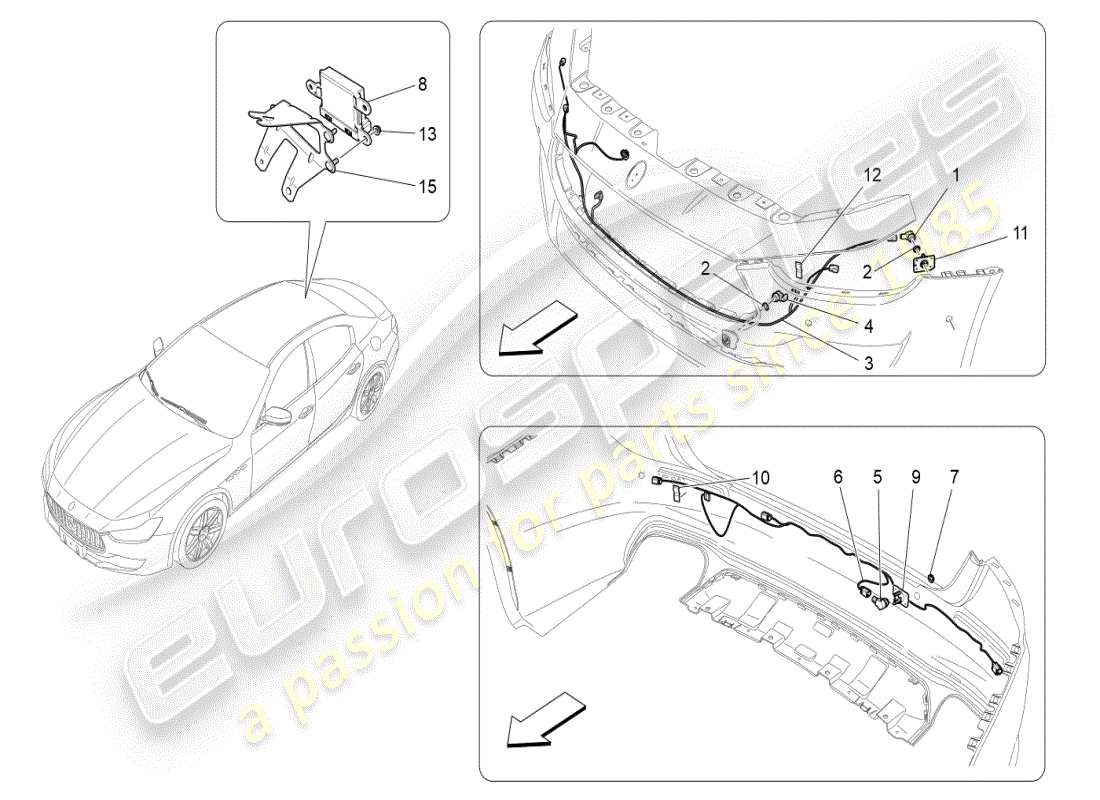 maserati ghibli (2020) schéma des pièces des capteurs de stationnement