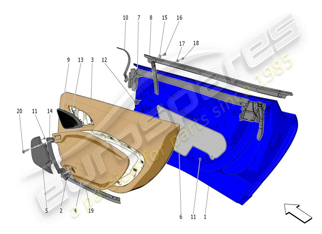 maserati mc20 (2024) portes : panneaux de garniture schéma des pièces