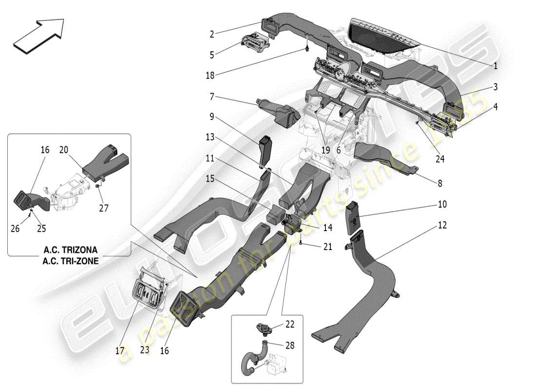 maserati grecale modena (2023) unité de climatisation : diffusion schéma des pièces