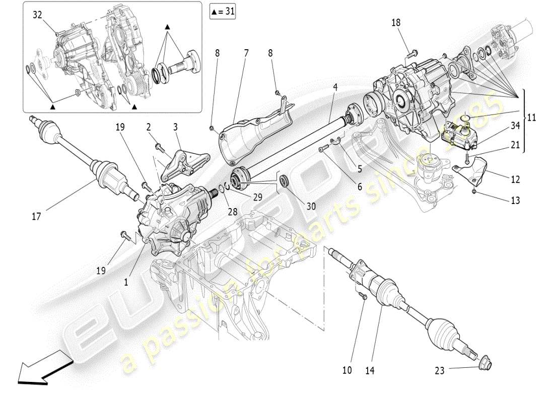 maserati ghibli (2020) transmission des roues avants schéma des pièces
